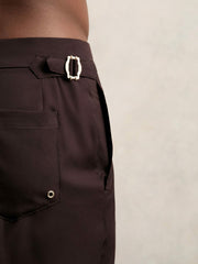 Men Side-Adjuster Swim Shorts in Chocolate Brown