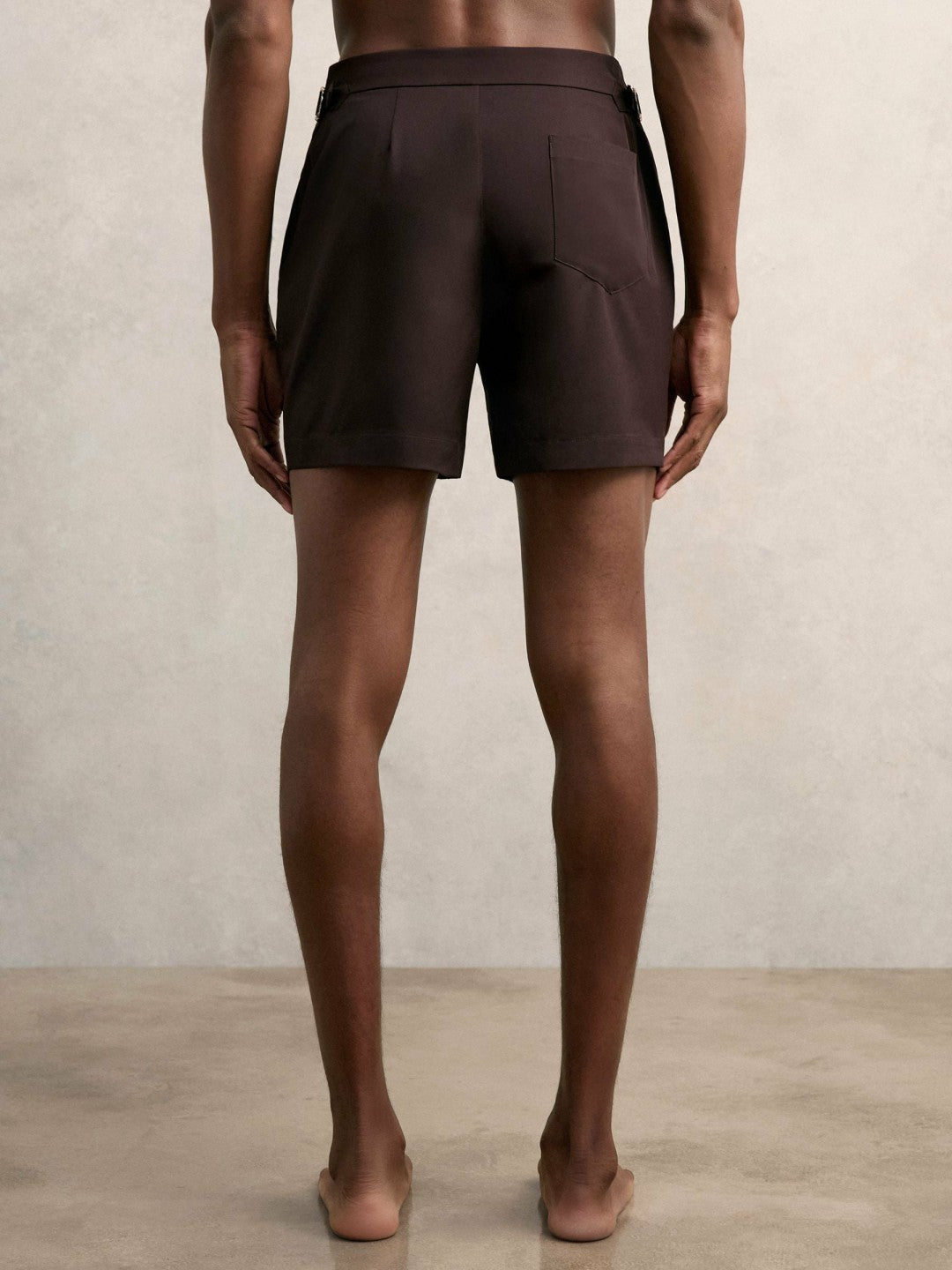 Men Side-Adjuster Swim Shorts in Chocolate Brown