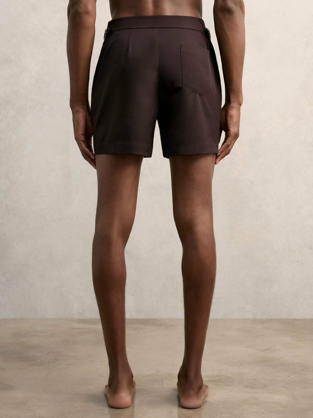 Men Side-Adjuster Swim Shorts in Chocolate Brown