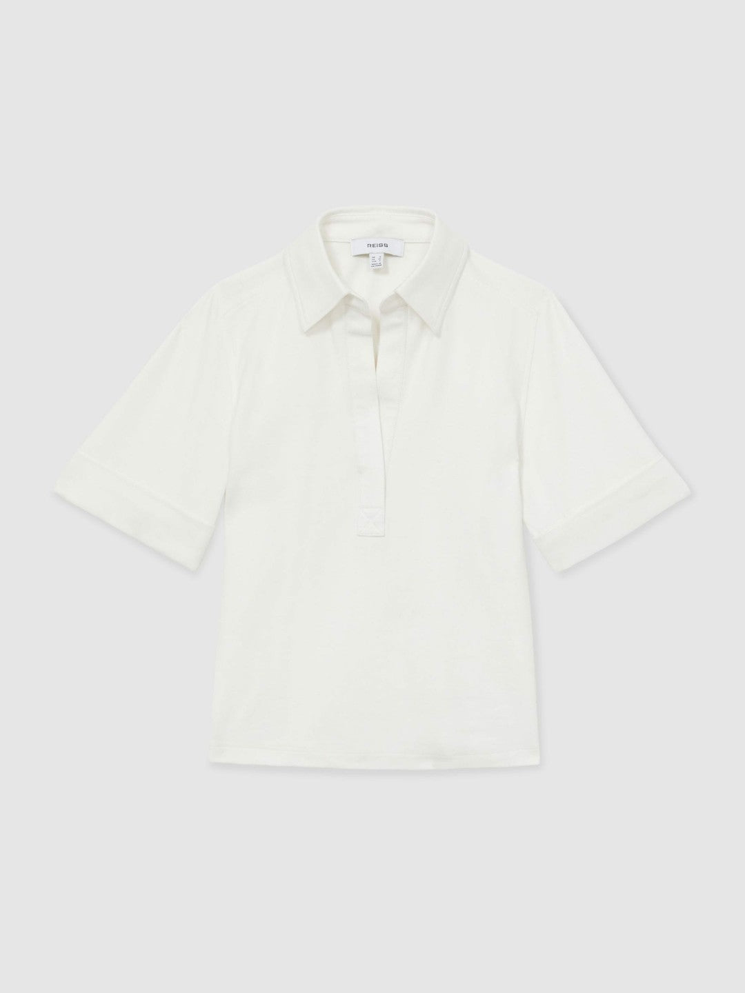 Women Open-Collar Polo Shirt in Cream