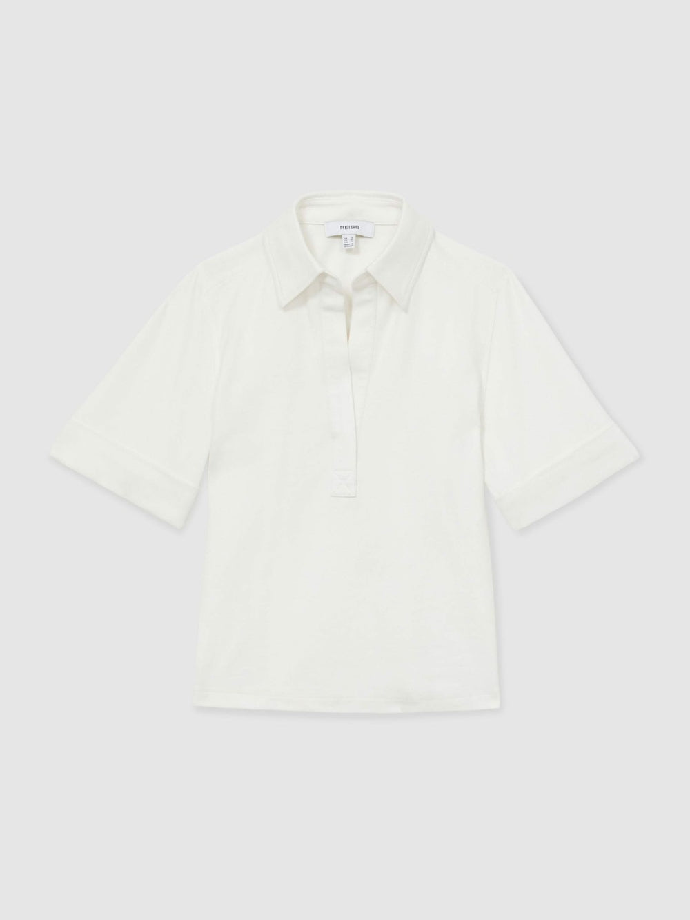 Women Open-Collar Polo Shirt in Cream