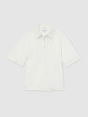 Women Open-Collar Polo Shirt in Cream