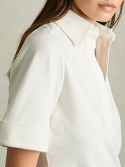Women Open-Collar Polo Shirt in Cream
