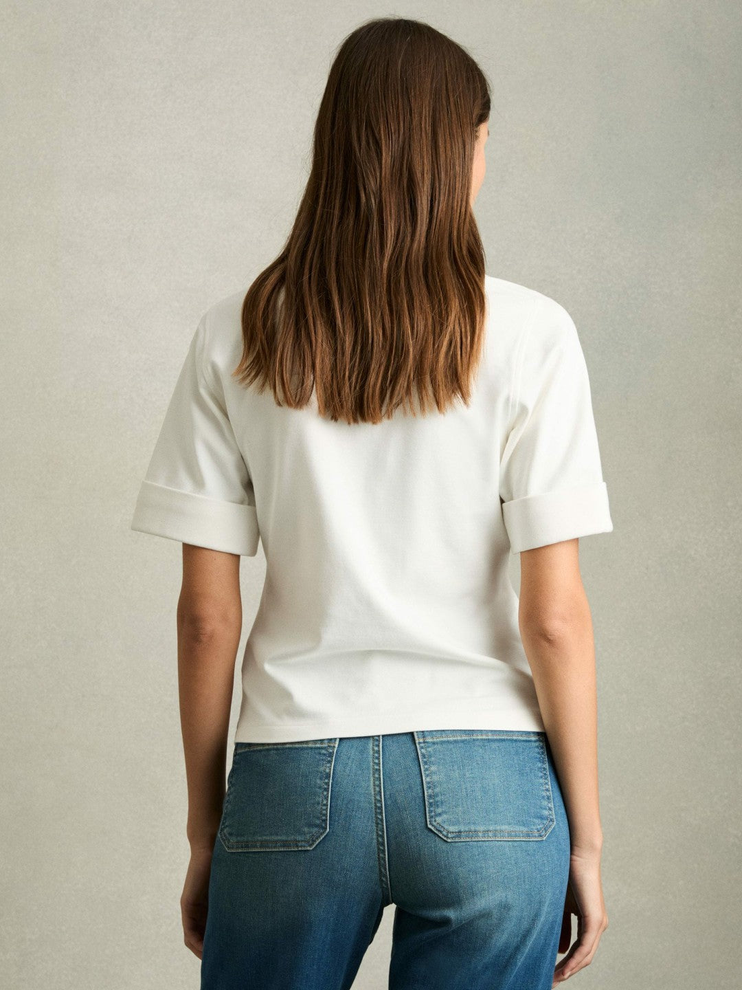 Women Open-Collar Polo Shirt in Cream