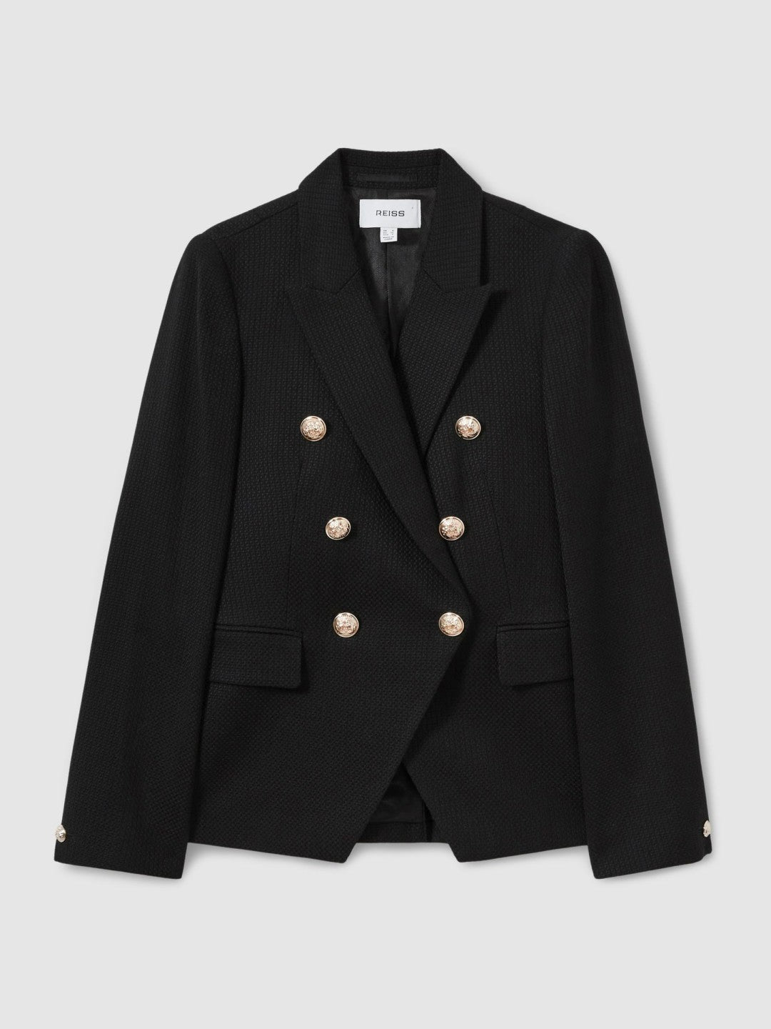 Women Tailored Fit Textured Double Breasted Blazer in Black