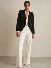 Women Tailored Fit Textured Double Breasted Blazer in Black