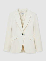 Women Petite Single-Breasted Peak-Lapel Tailored Blazer in Cream