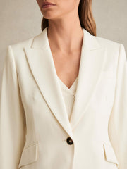Women Petite Single-Breasted Peak-Lapel Tailored Blazer in Cream