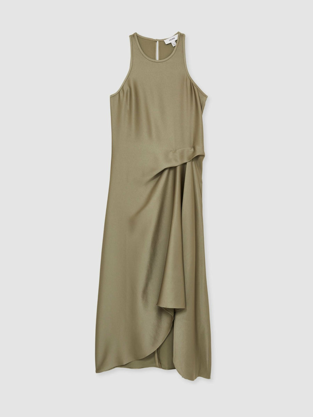 Women Satin Drape Tuck Midi Dress in Khaki