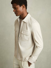 Men Technical Zip-Through Overshirt in Stone