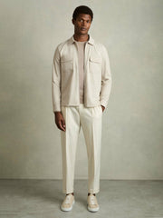 Men Technical Zip-Through Overshirt in Stone