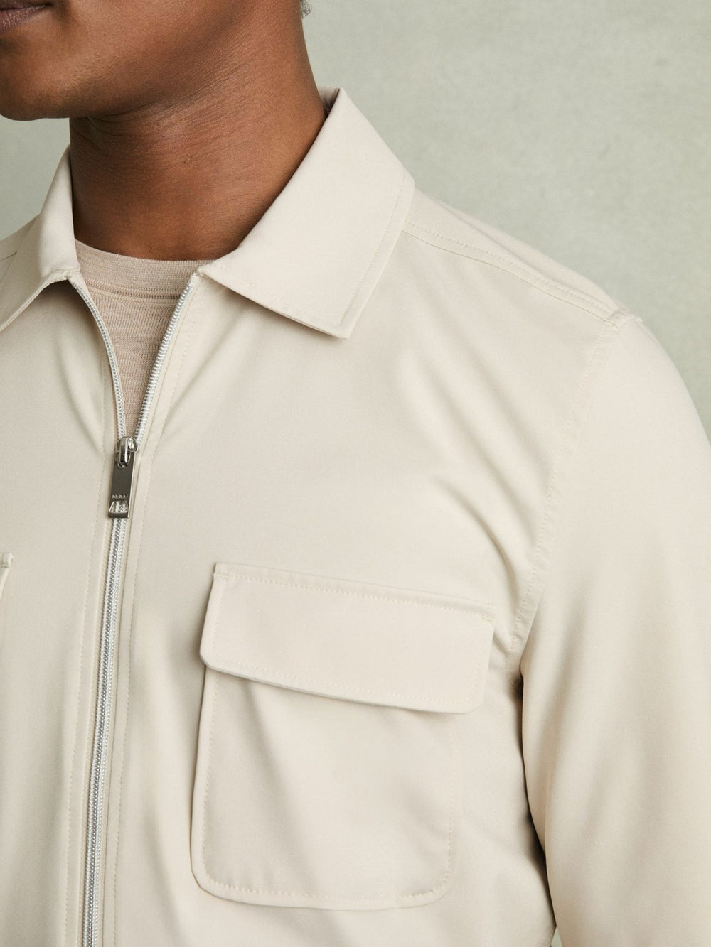 Men Technical Zip-Through Overshirt in Stone