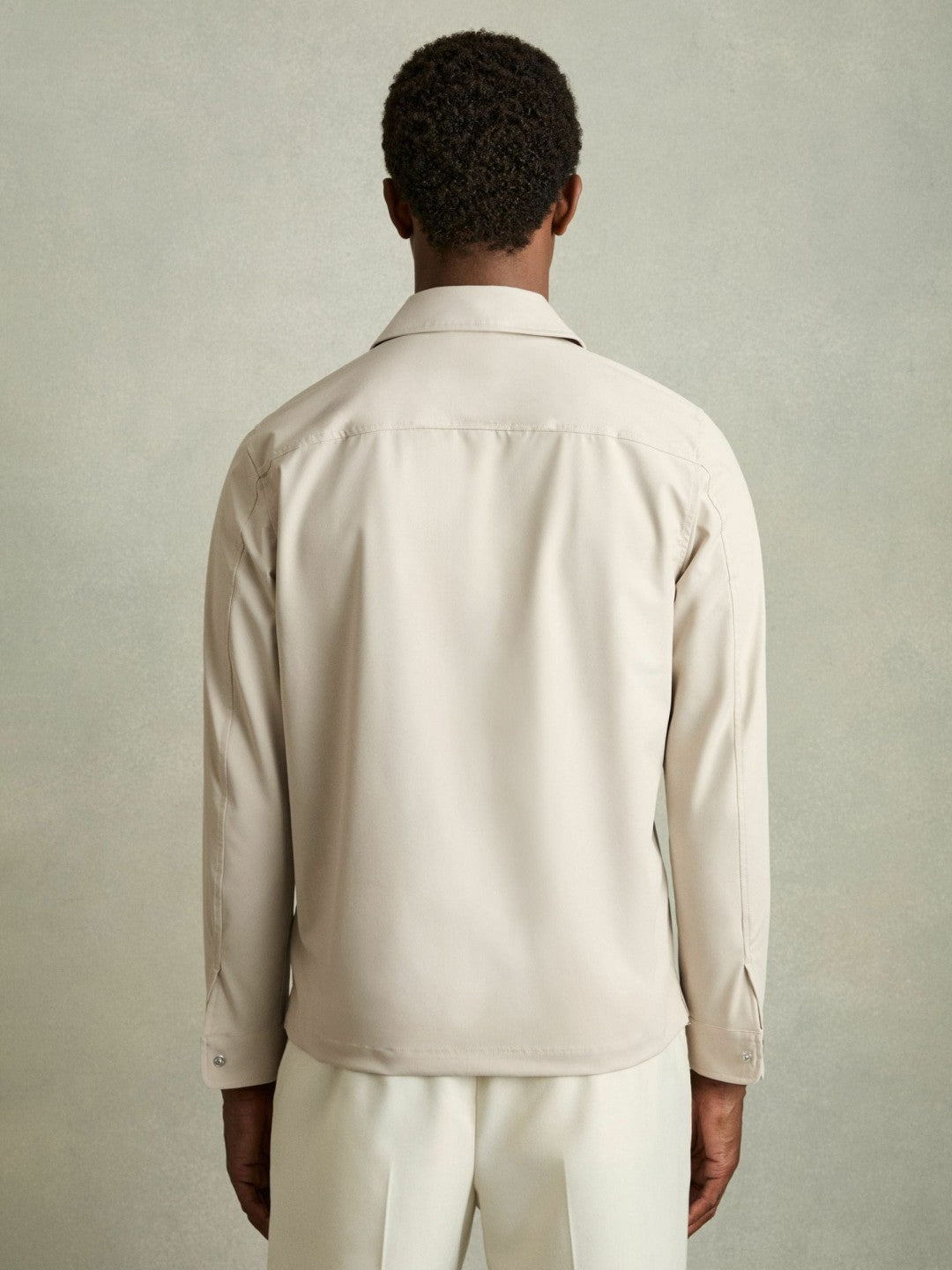 Men Technical Zip-Through Overshirt in Stone