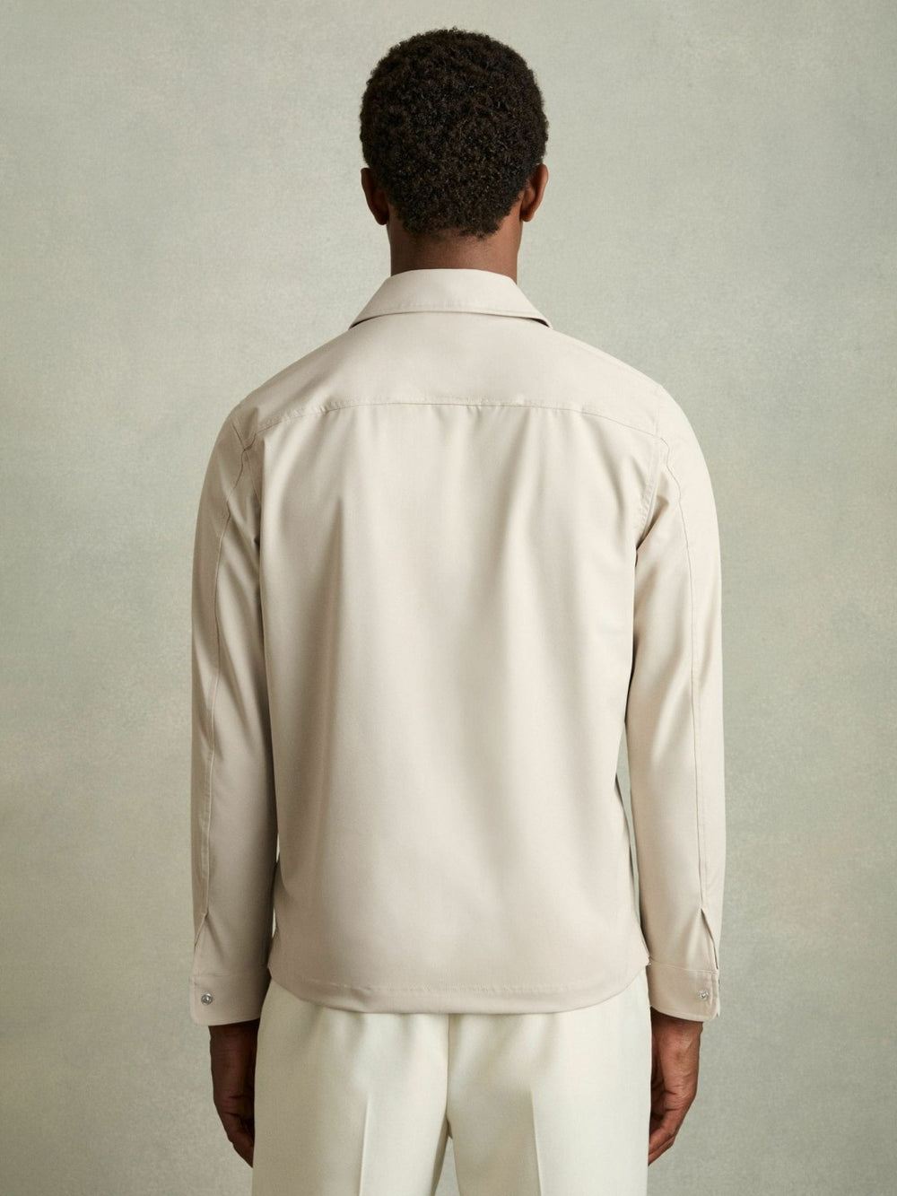 Men Technical Zip-Through Overshirt in Stone