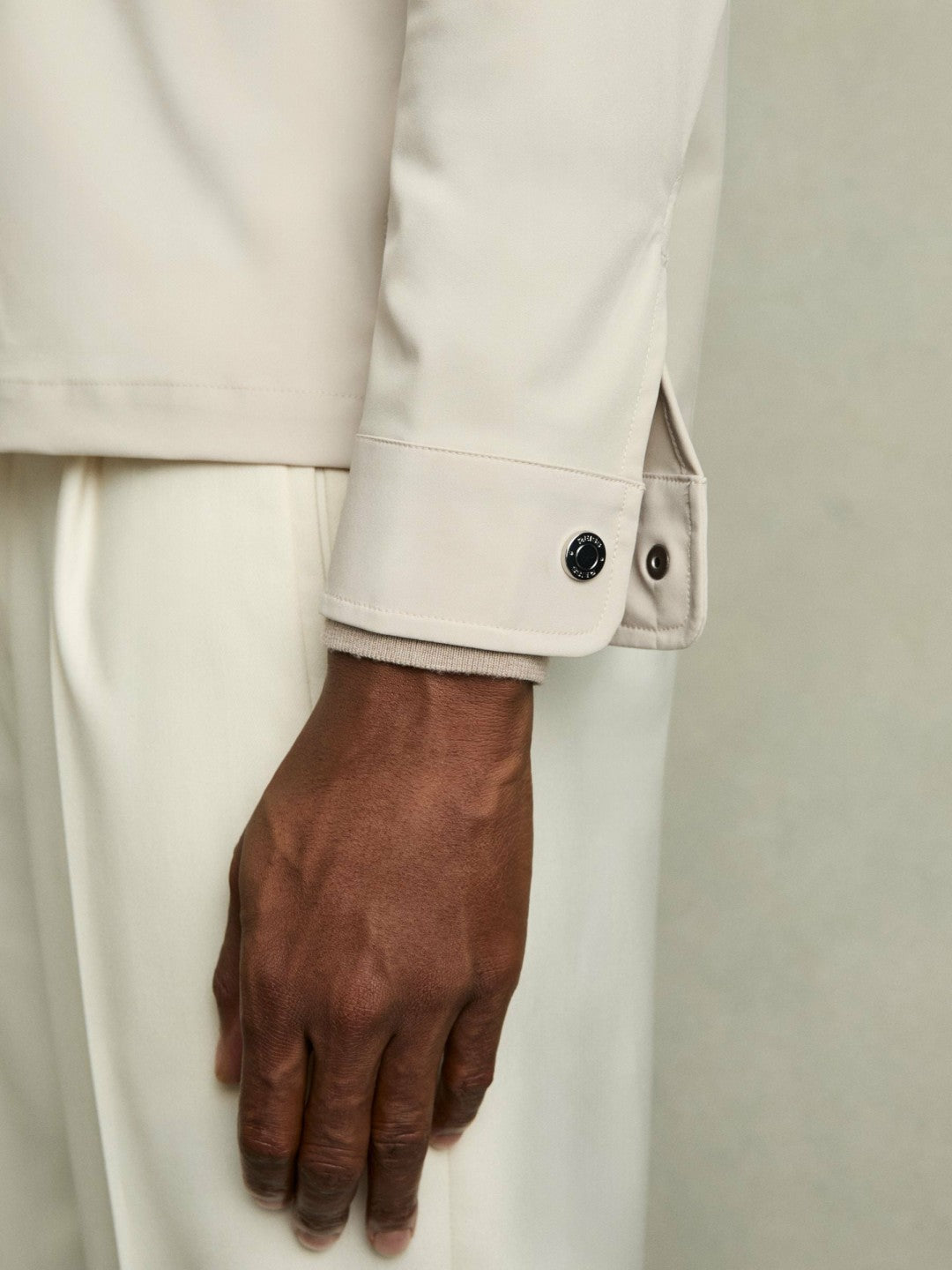 Men Technical Zip-Through Overshirt in Stone
