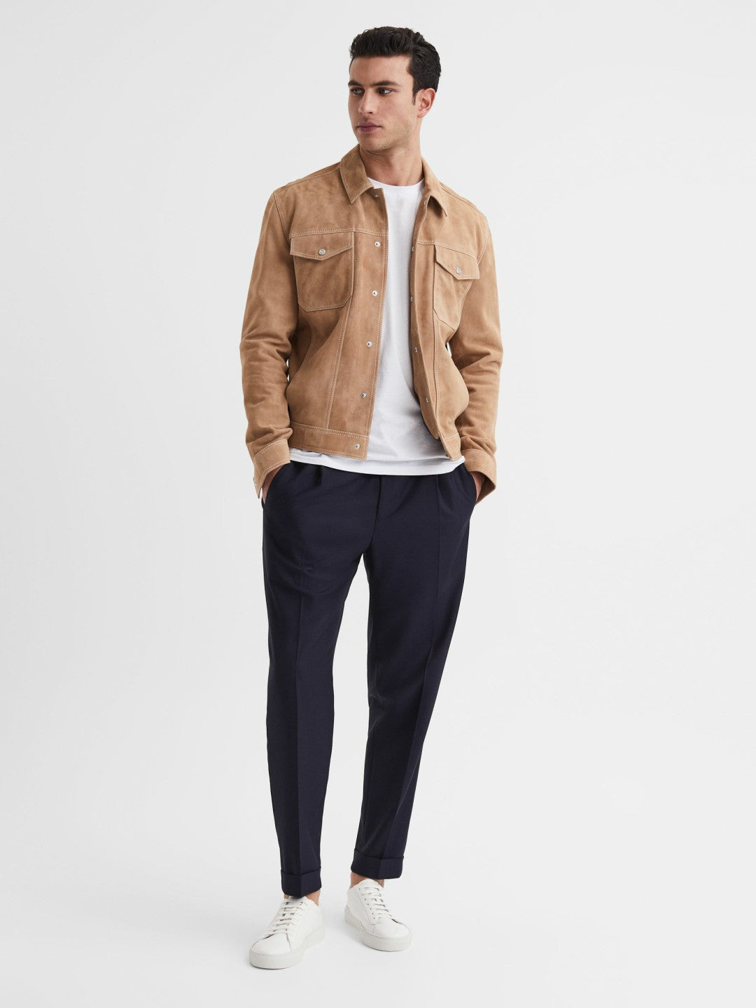 Men Leather Low-Top Trainers in White
