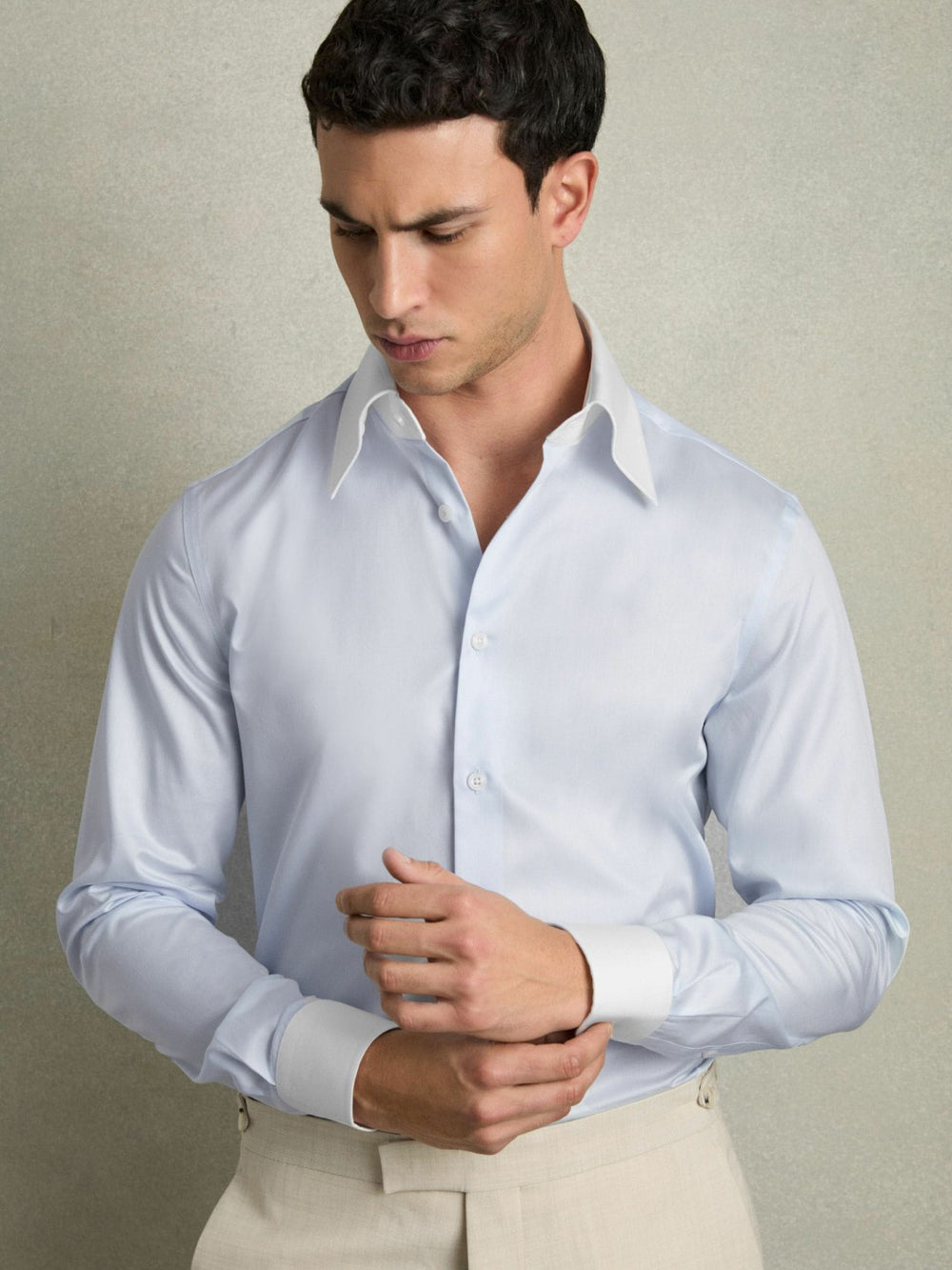 Men Regular-Fit Cotton Pin-Collar Shirt in Contrast S Blue