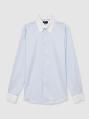 Men Regular-Fit Cotton Pin-Collar Shirt in Contrast S Blue