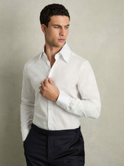Men Regular-Fit Cotton Pin-Collar Shirt in White