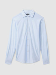 Men Cotton-Blend Cutaway-Collar Striped Shirt in Blue Stripe