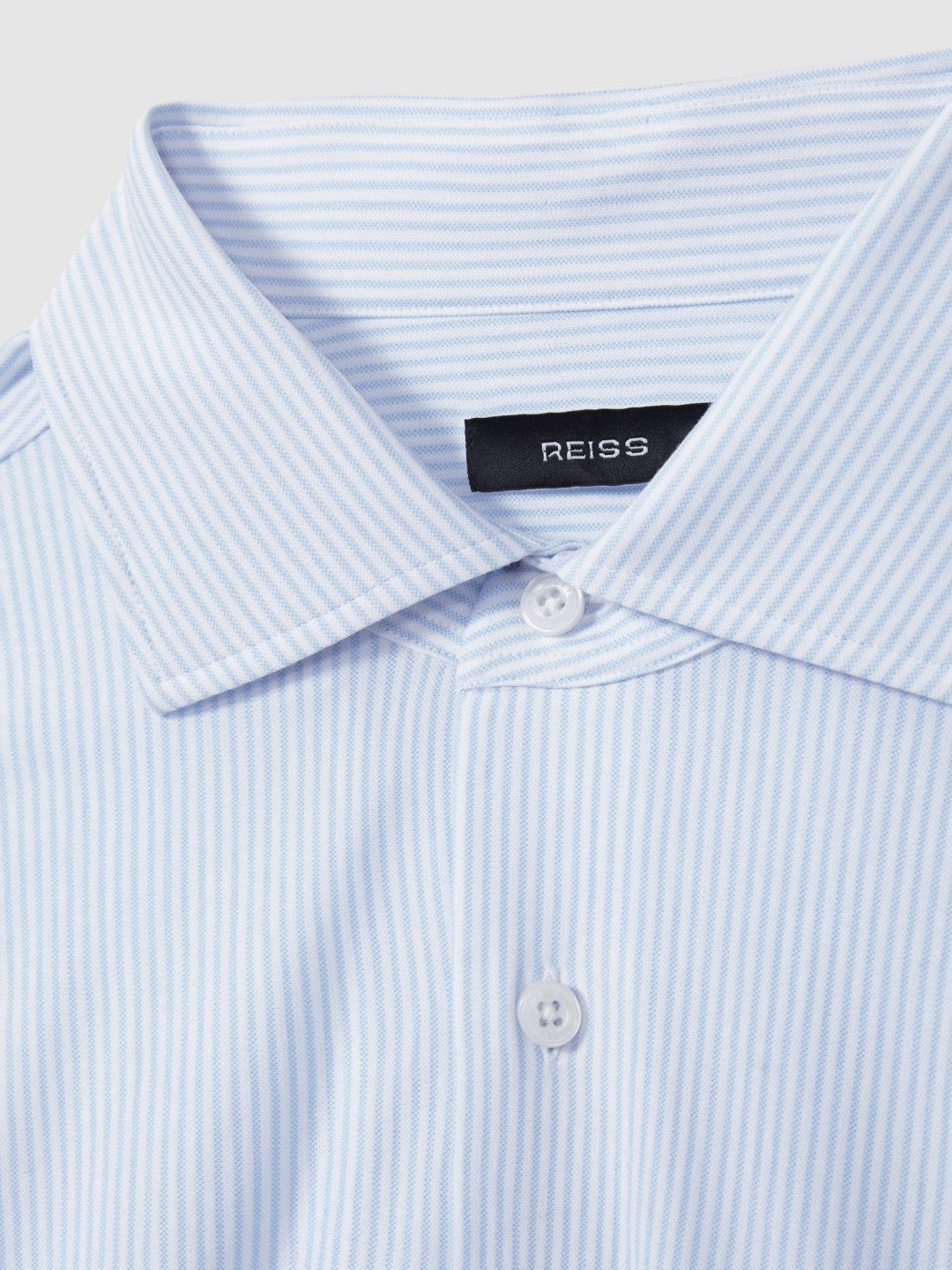 Men Cotton-Blend Cutaway-Collar Striped Shirt in Blue Stripe