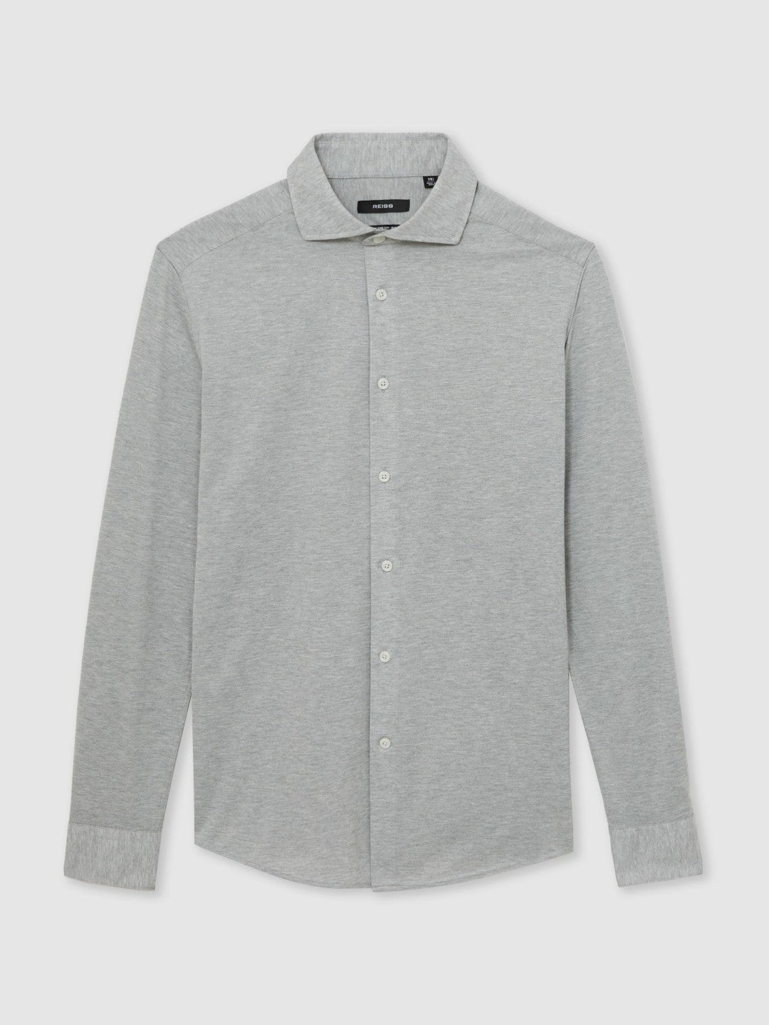 Men Cotton-Blend Jersey Cutaway-Collar Shirt in Grey Melange