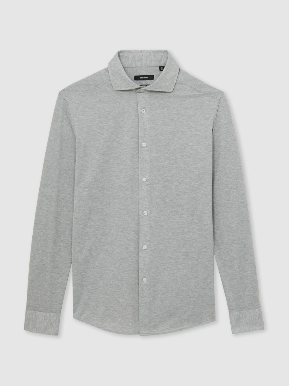 Men Cotton-Blend Jersey Cutaway-Collar Shirt in Grey Melange