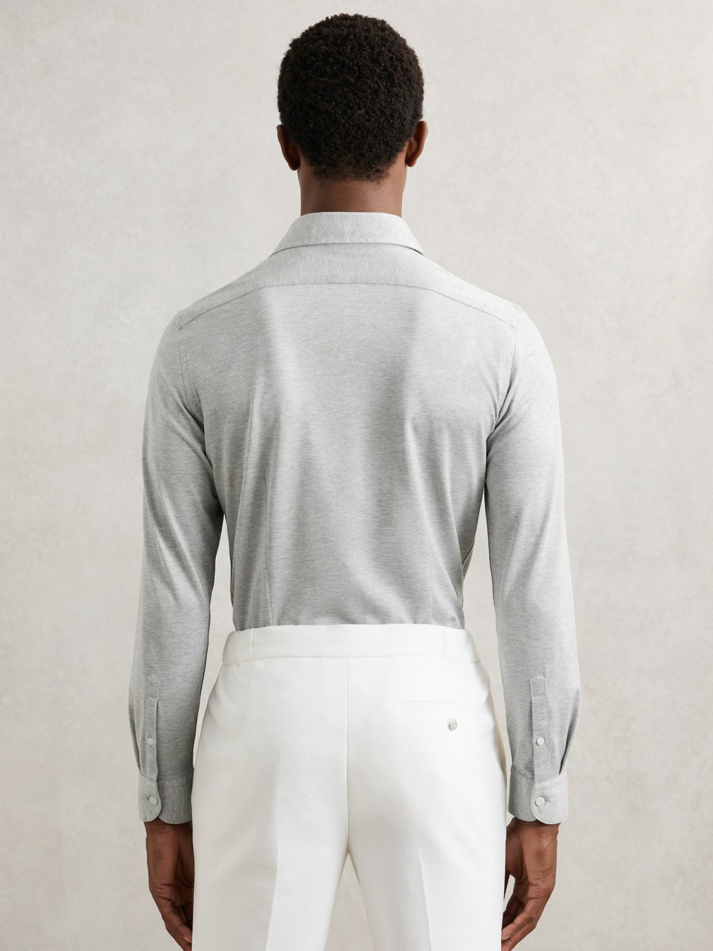 Men Cotton-Blend Jersey Cutaway-Collar Shirt in Grey Melange