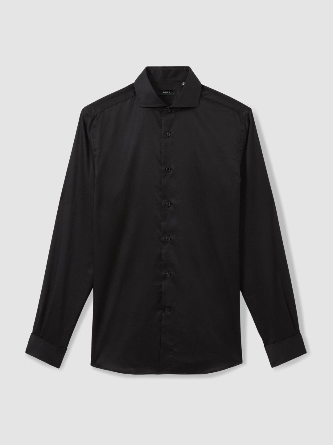 Men Regular Fit Slim-Fit Cotton Double-Cuff Shirt in Black