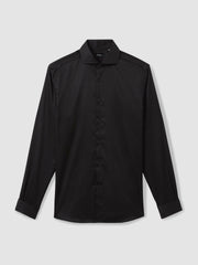 Men Regular Fit Slim-Fit Cotton Double-Cuff Shirt in Black