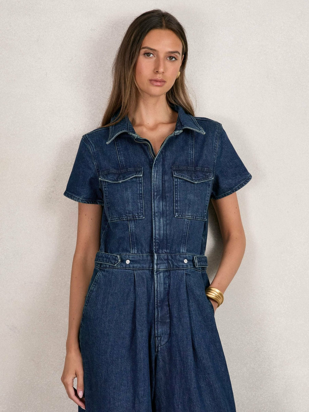 Women Good American Wide-Leg Denim Jumpsuit in Dark Indigo