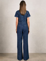 Women Good American Wide-Leg Denim Jumpsuit in Dark Indigo