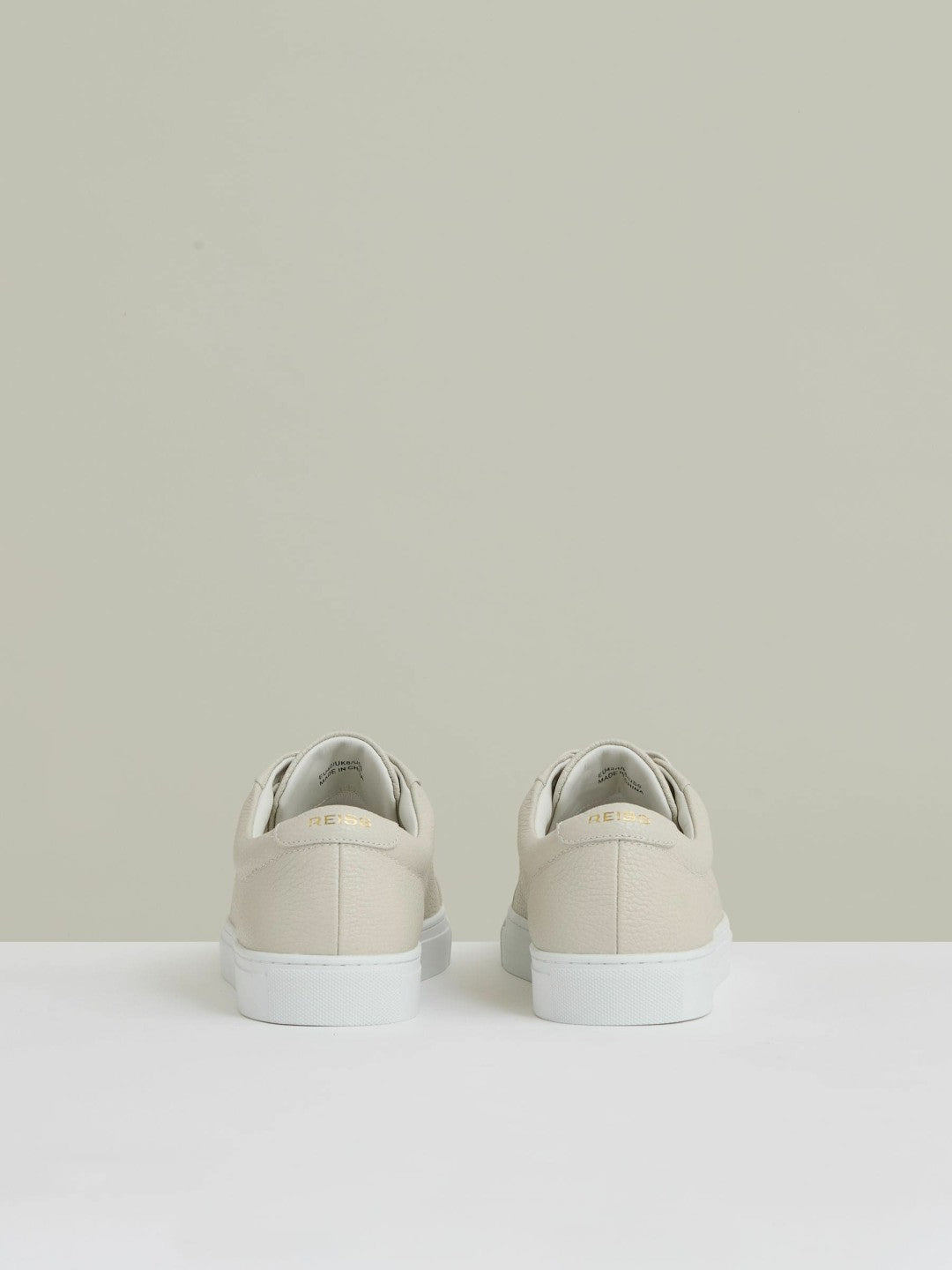 Men Tumbled-Leather Low-Top Trainers in Off White