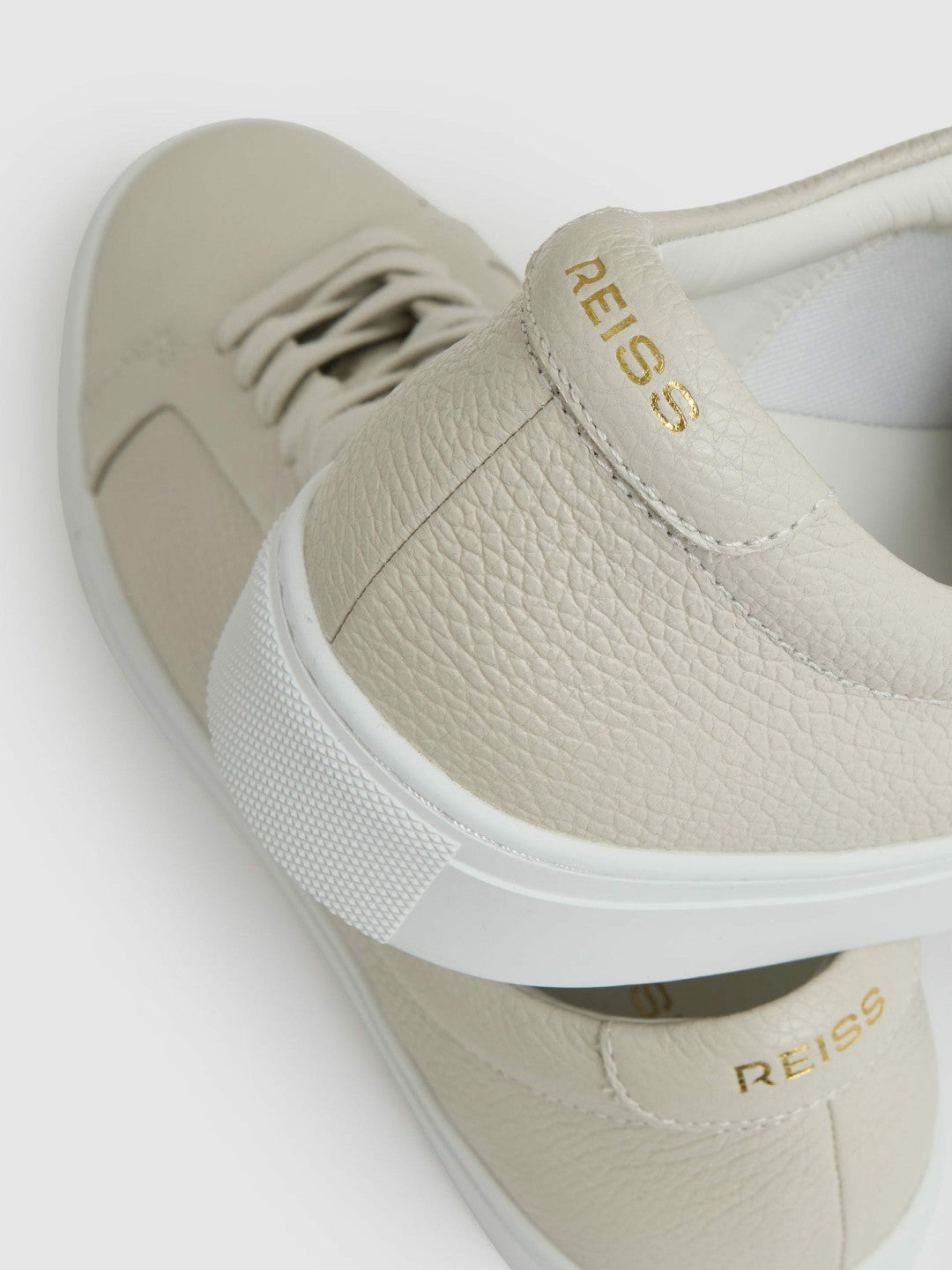 Men Tumbled-Leather Low-Top Trainers in Off White