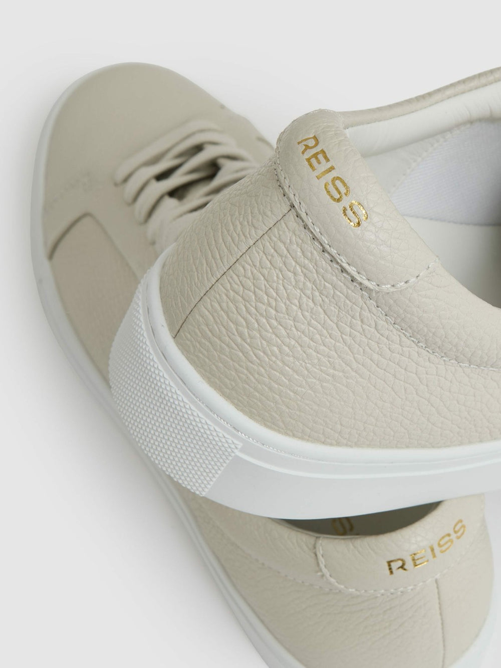 Men Tumbled-Leather Low-Top Trainers in Off White