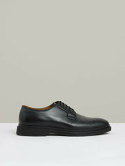 Men Leather Lace-Up Derby Shoes in Black