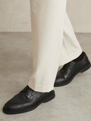 Men Leather Lace-Up Derby Shoes in Black