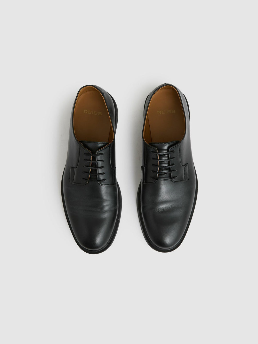 Men Leather Lace-Up Derby Shoes in Black
