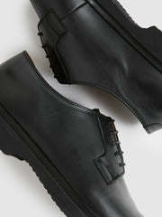 Men Leather Lace-Up Derby Shoes in Black