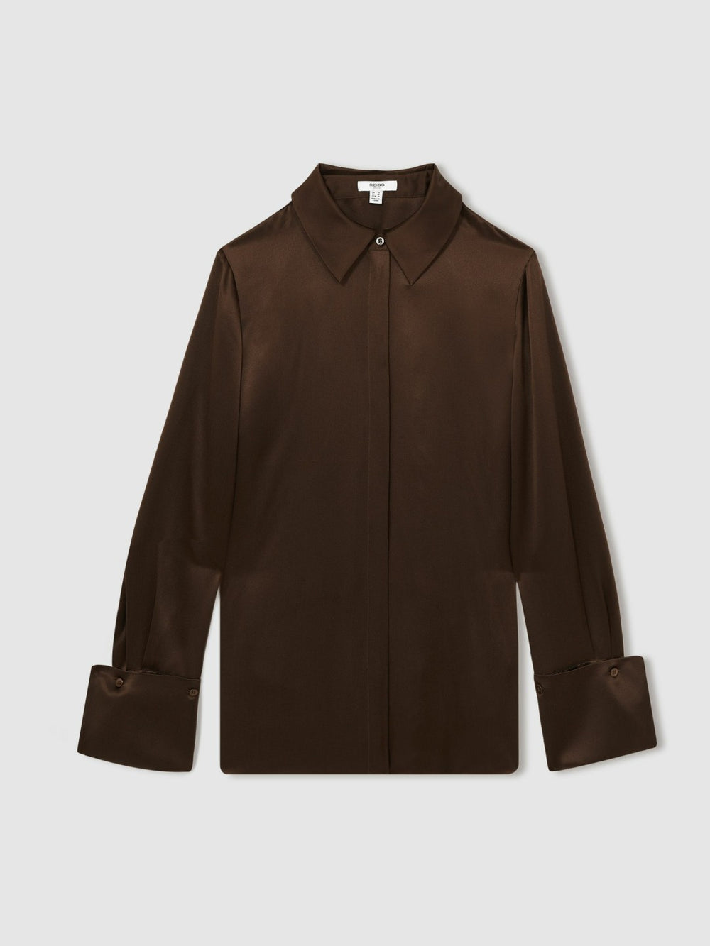 Women Silk Double-Cuff Button-Through Shirt in Chocolate
