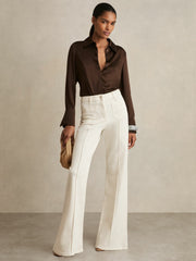 Women Silk Double-Cuff Button-Through Shirt in Chocolate