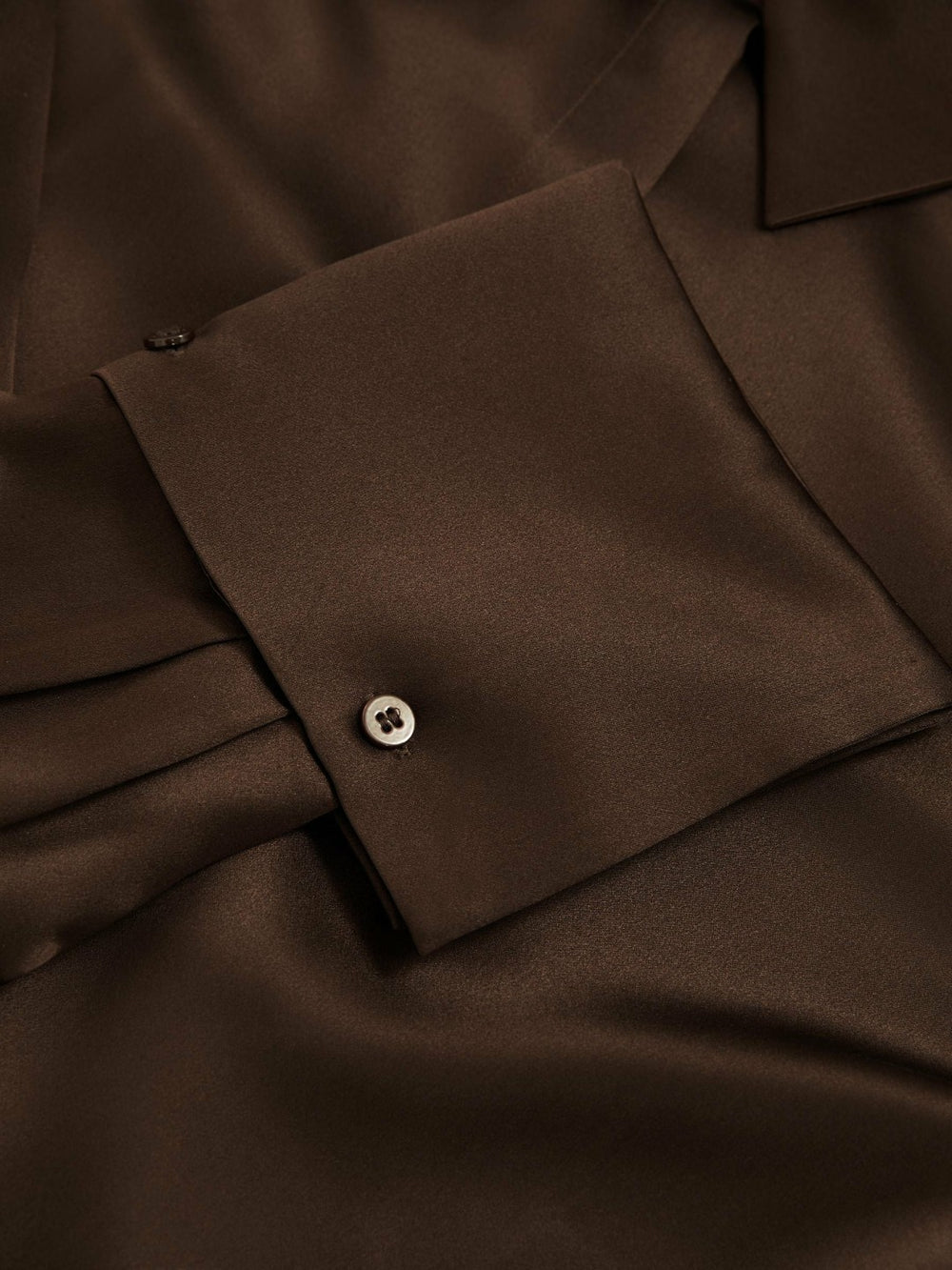 Women Silk Double-Cuff Button-Through Shirt in Chocolate