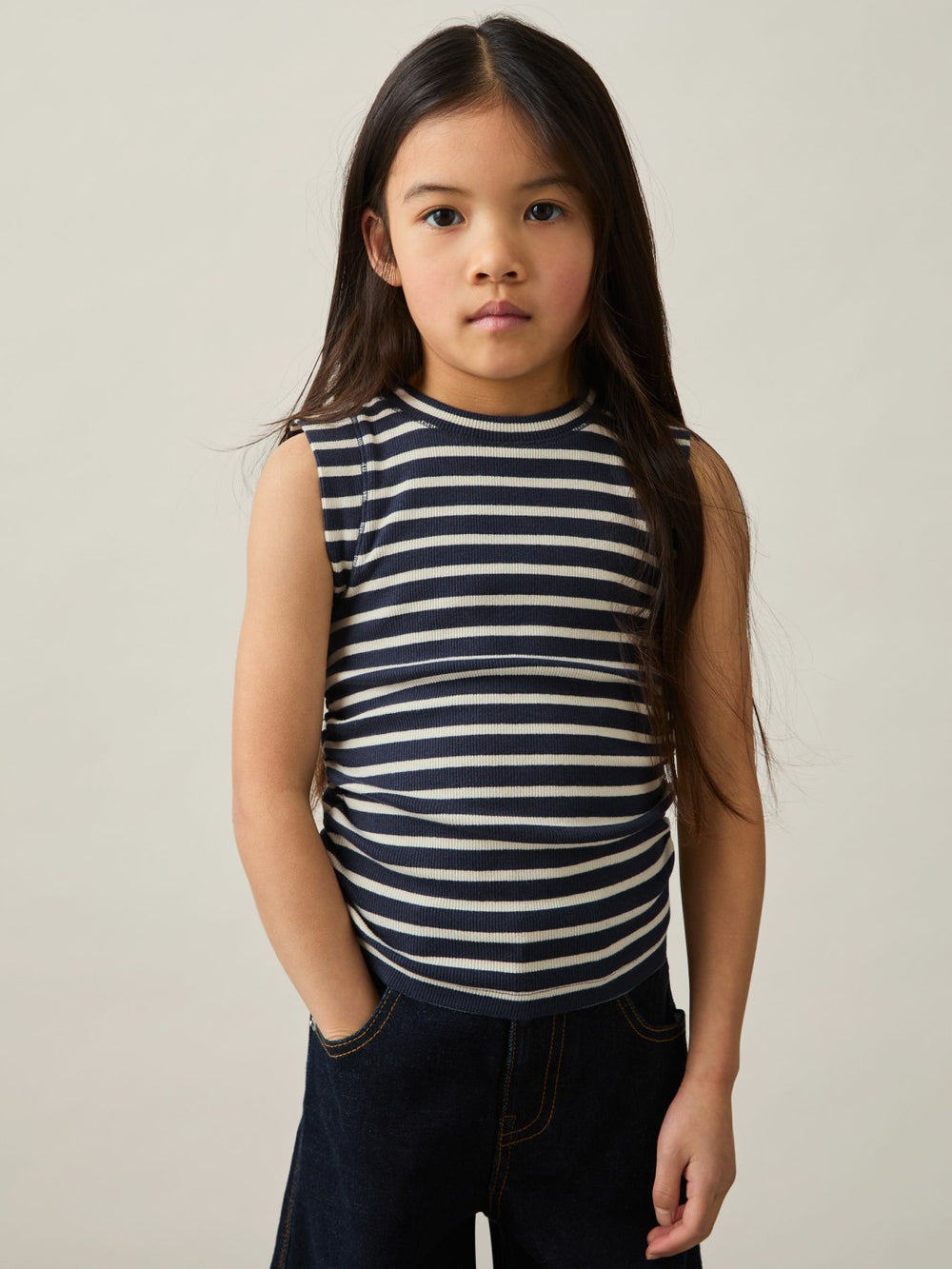 Children & Baby 9-13 yrs Ruched Vest Top in Navy/White