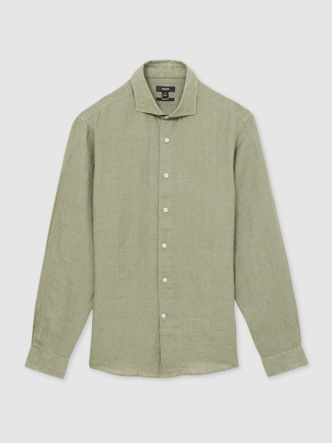 Men Linen Button-Through Shirt in Thyme Green
