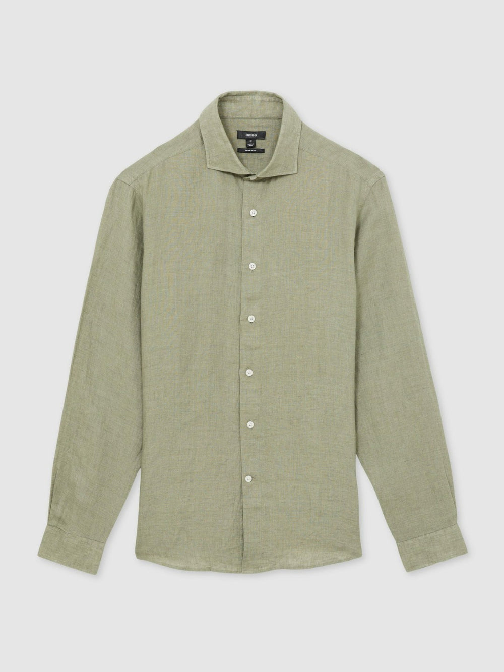 Men Linen Button-Through Shirt in Thyme Green