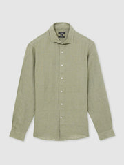 Men Linen Button-Through Shirt in Thyme Green