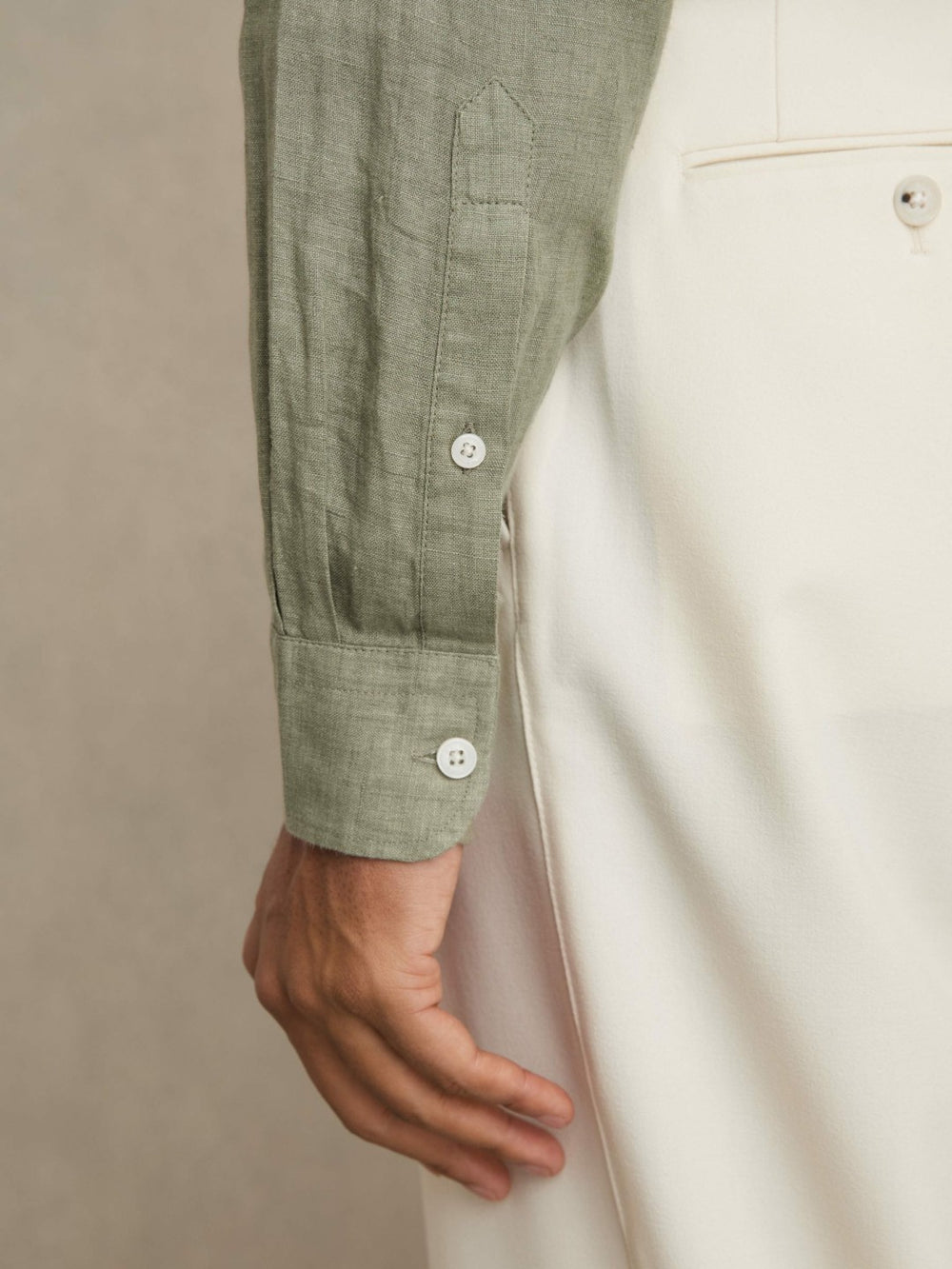 Men Linen Button-Through Shirt in Thyme Green