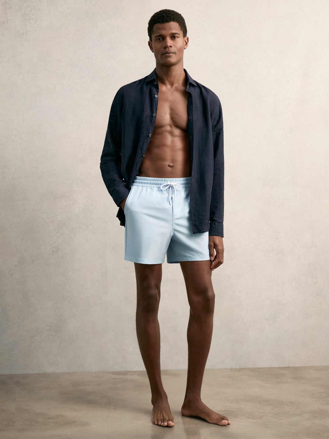Men Drawstring Swim Shorts in Soft Blue