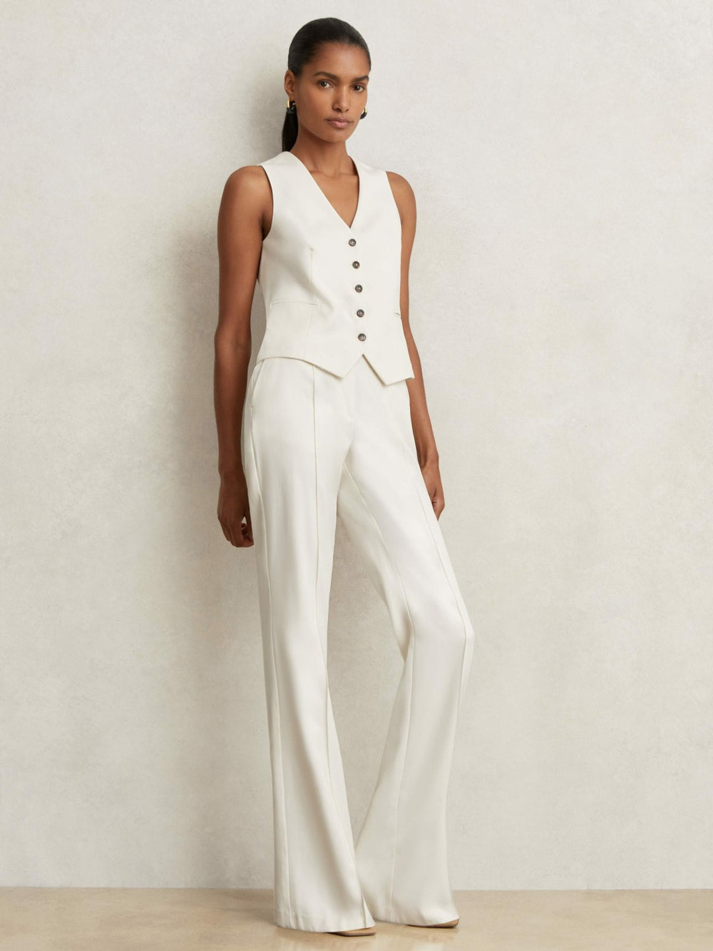 Women Single Breasted Tailored Waistcoat in Cream