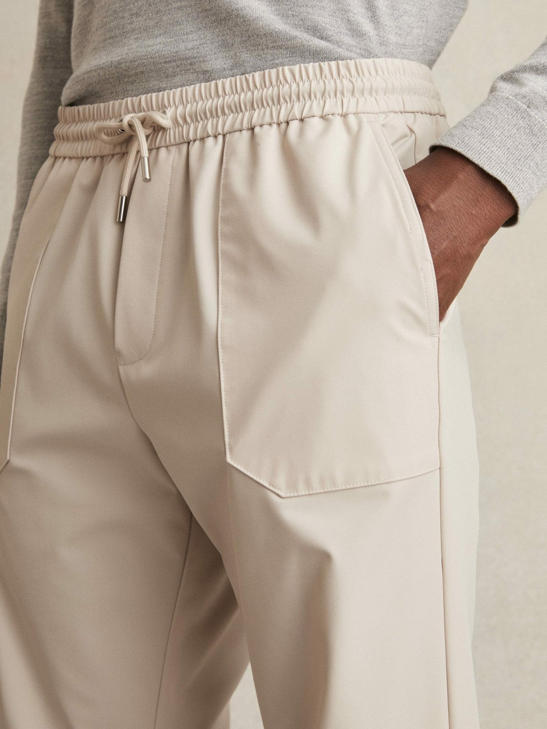 Men Drawstring Technical Cuffed Trousers in Stone